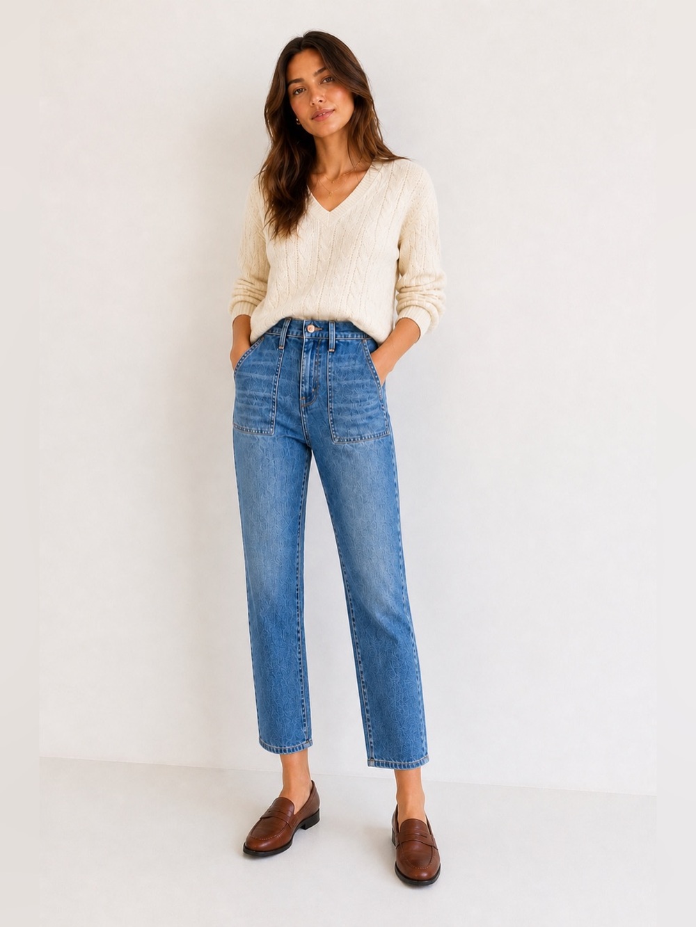 J. Crew High Rise Straight Utility Jeans Classic Capsule Preppy Patch Pocket